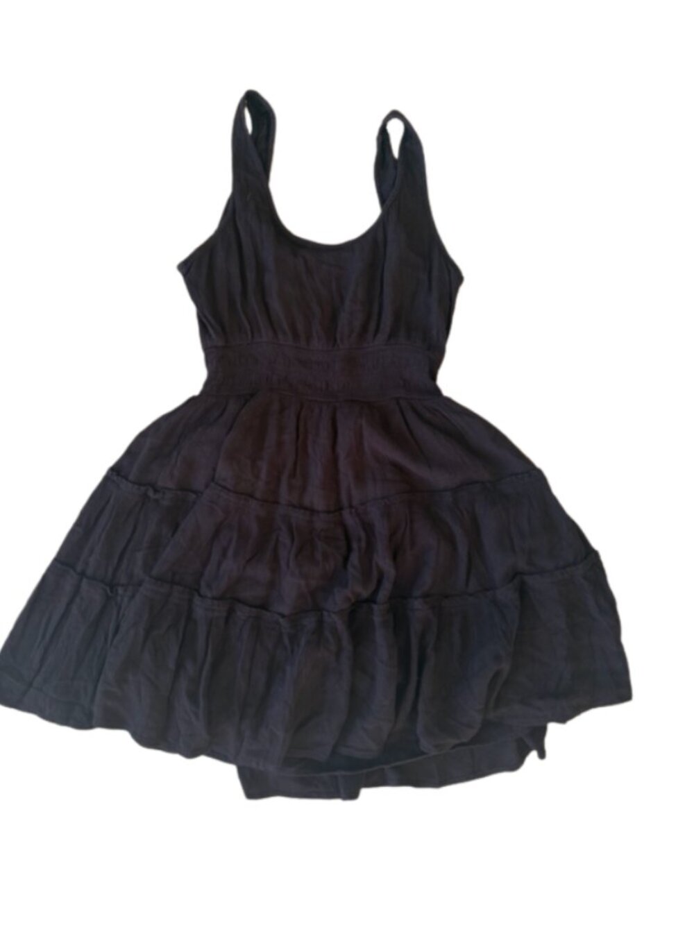 Patrons of Peace Olinda Tiered Dress Medium Brown Button Front Strappy Rayon - Picture 6 of 6